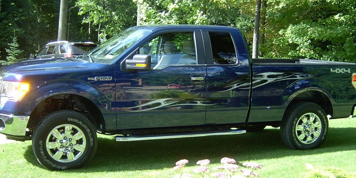 tribal chains stripe decals on blue f150 pickup